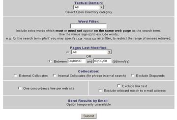 Original Webcorp user interface