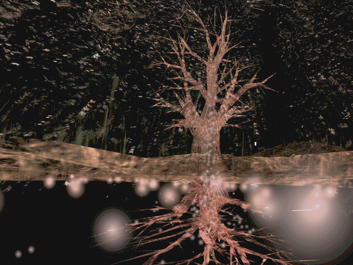 Char Davies. Tree
                                 Pond, Osmose (1995). Digital still image captured during immersive
                                 performance of the virtual environment
                           Osmose.