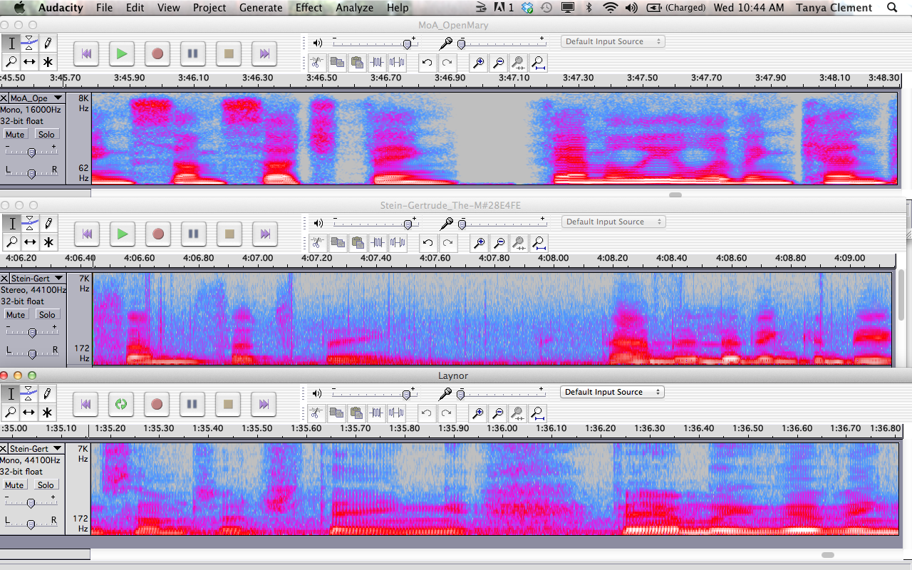 Spectogram created with Audacity of the line . . . some such thing. Family living . . . (by OpenMary, Gertrude Stein, and Gregory Laynor) from Gertrude Stein's The Making of Americans