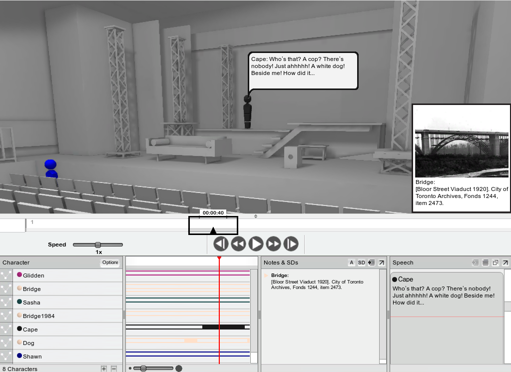 An excerpt from the opening sequence of Judith Thompson’s White Biting Dog, as performed by Soulpepper Theatre in 2011. SET’s Reading, Character, and Stage Views are linked by the central Line of Action and can be optionally annotated.