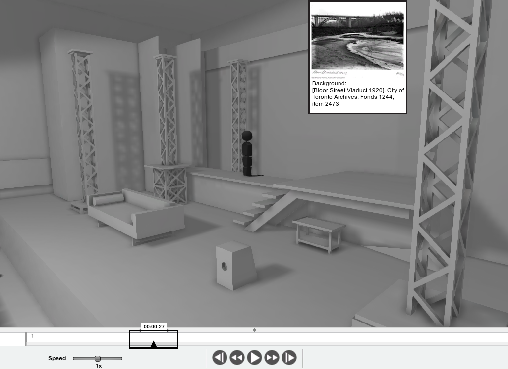 Section of the SET interface showing criss-crossed posts in Christina Poddubiuk’s design representing bridge girders during Cape’s suicide attempt.
