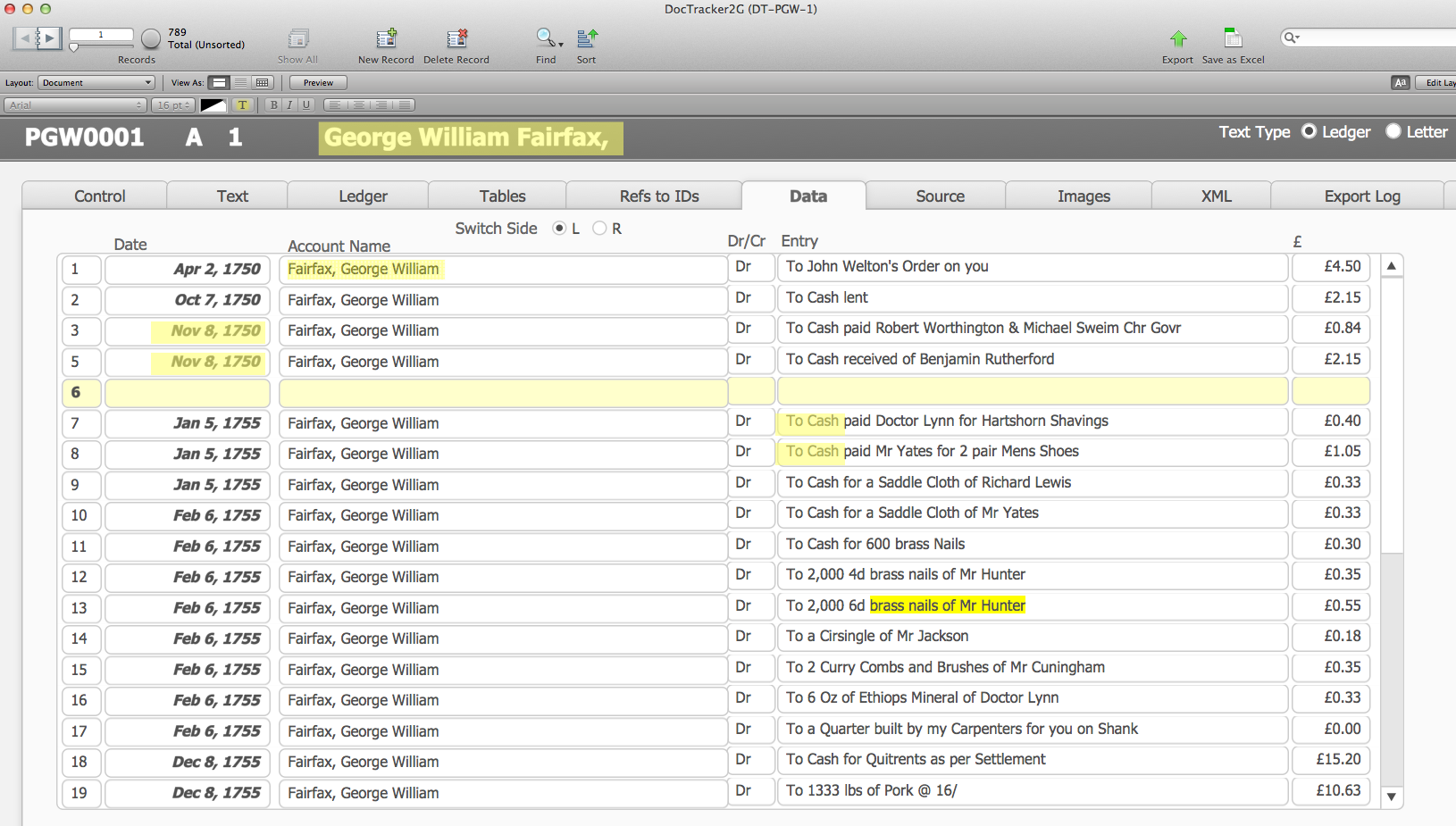 Data View in DocTracker.