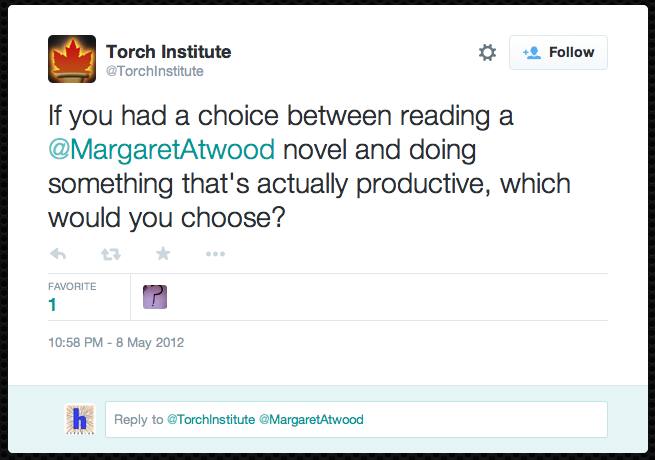 Much of the ironic vitriol was reserved for Margaret
                                Atwood.