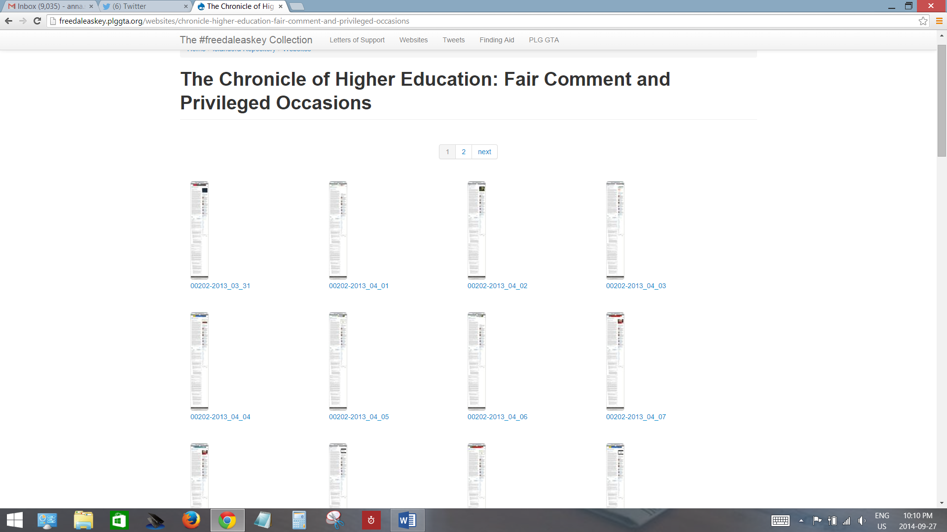 Example of individual crawls of a blog post from The
        Chronicle of Higher Education