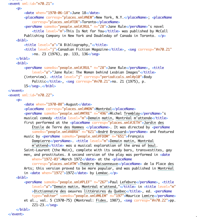 Lesbian and gay liberation in Canada: A selected annotated
    chronology page and TEI-encoded event records (Source: LGLC
    project).