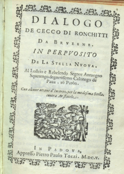 The titlepage to Galileo's Dialogo di Ronchitti. Image courtesy
of the Thomas Fisher Rare Book Library.