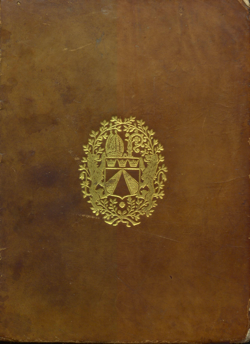 The front board and armorial to the Estampes sammelbände in
which the Galileo work appears. Image courtesy of the Thomas Fisher
Rare Book Library.