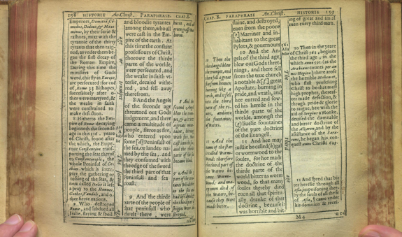 Typical opening from John Napier's A plaine
    discovery of the whole Revelation of S. John (London,
1611). Image courtesy of Thomas Fisher Rare Book Library.