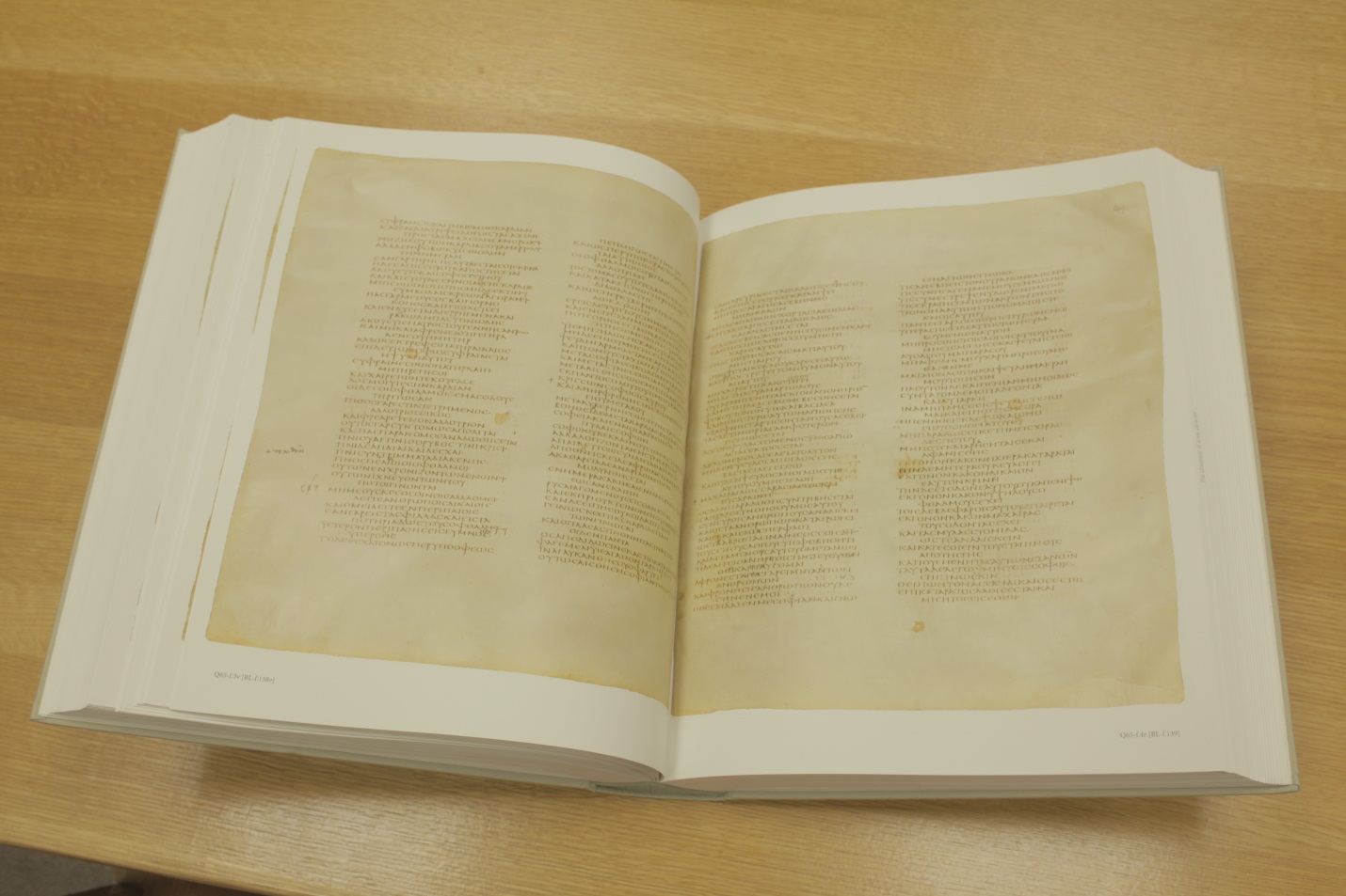 Page opening of the Codex Sinaiticus facsimile. Photo
        by Jason Gondziola. © The British Library board.